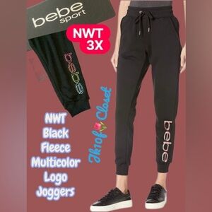 🌹NWT BEBE SPORT BLACK FLEECE MULTICOLOR LOGO JOGGER PANTS